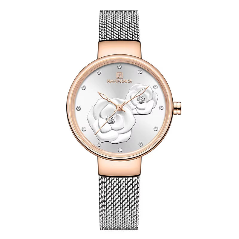 Women Watch Top Luxury Brand Steel Mesh Waterproof Ladies Watches Flower Quartz Female Wristwatch Charming Girl Clock
