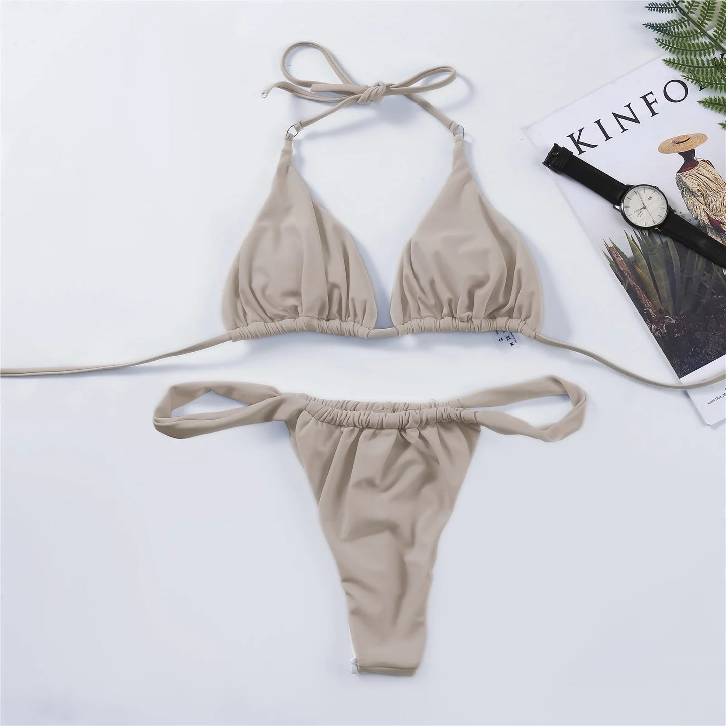 Bikini for Women Clearance Women Sexy Solid Push up High Cut Lace up Halter Bikini Set Two Piece Swimsuit