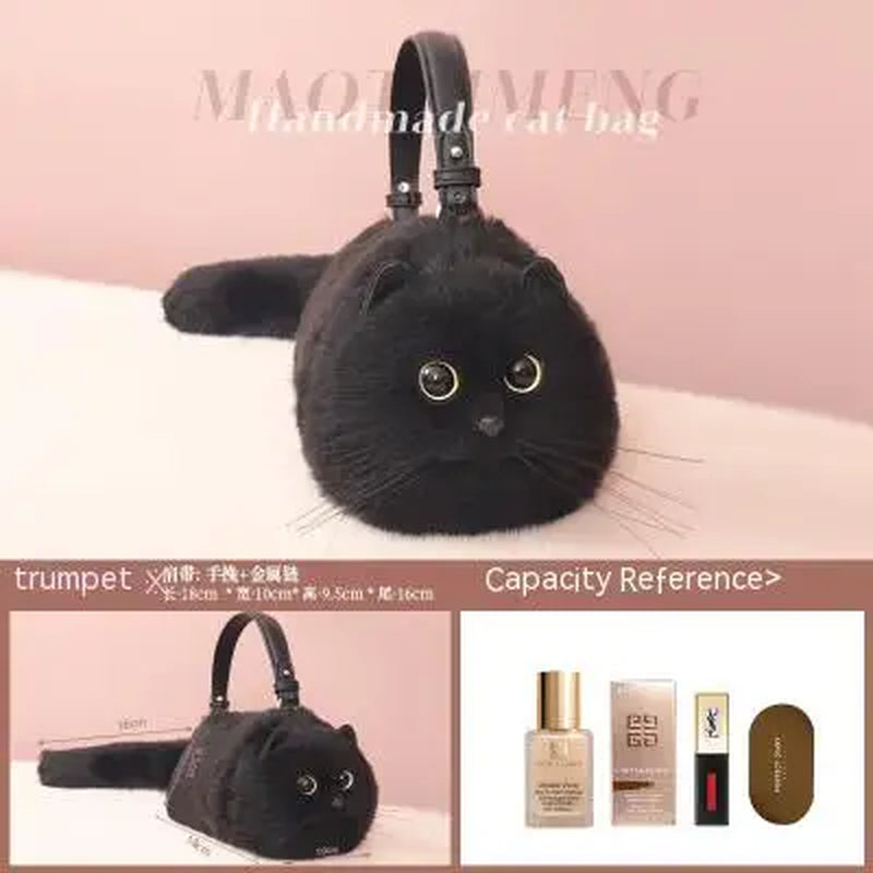 One Shoulder Bag Female Design Small Man Messenger Bag Versatile Hand Made Autumn and Winter Plush Cute Cat Bag