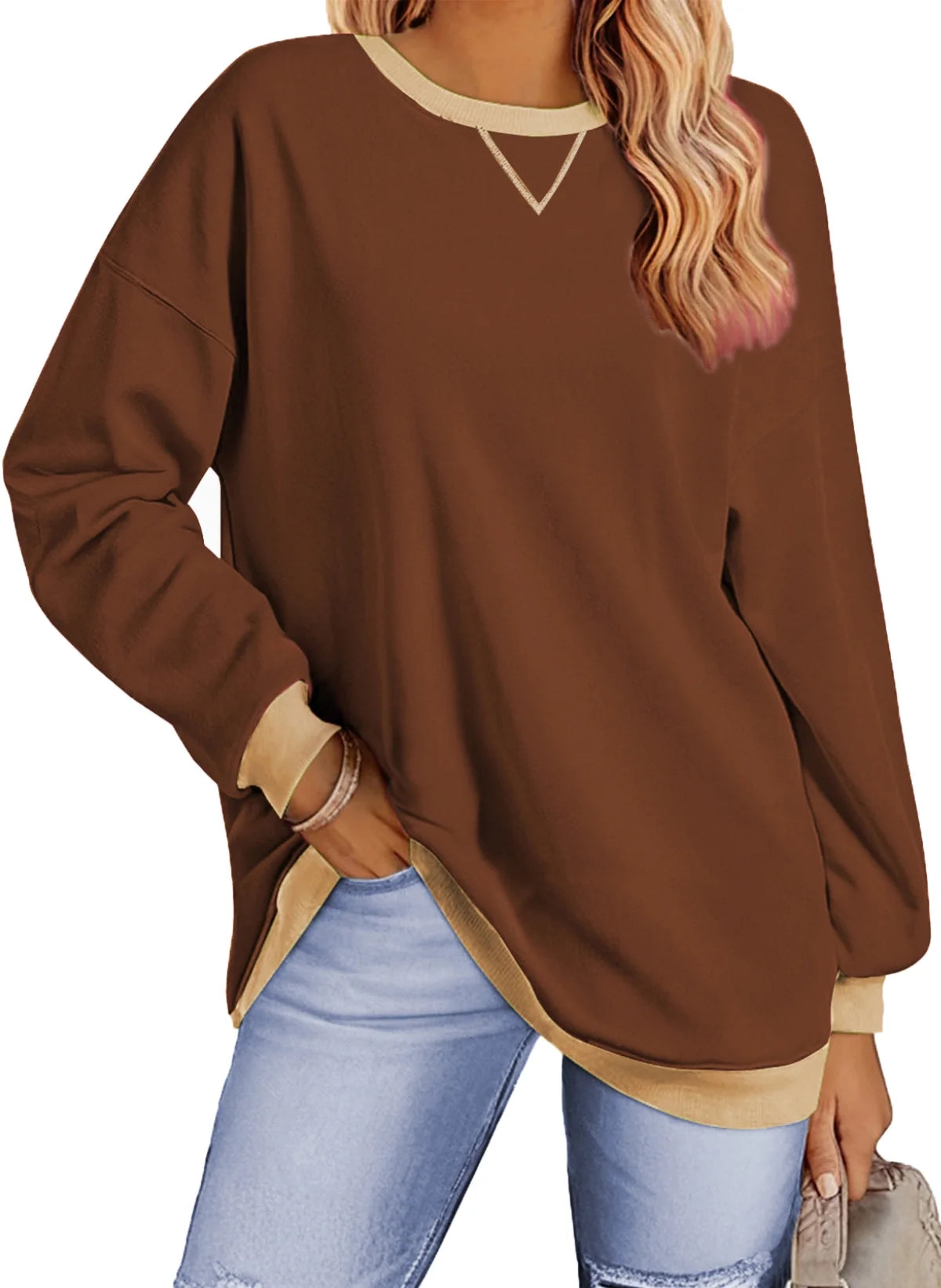 Color Block Sweatshirts for Women Crewneck Long Sleeve Oversized Pullover Tops Casual Fall Outfits