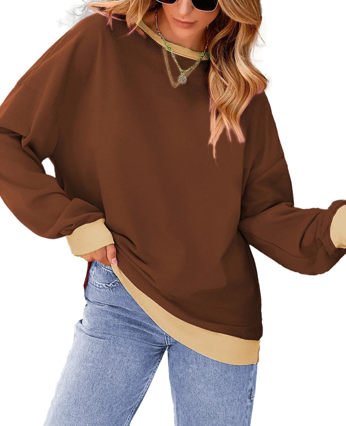 Color Block Sweatshirts for Women Crewneck Long Sleeve Oversized Pullover Tops Casual Fall Outfits